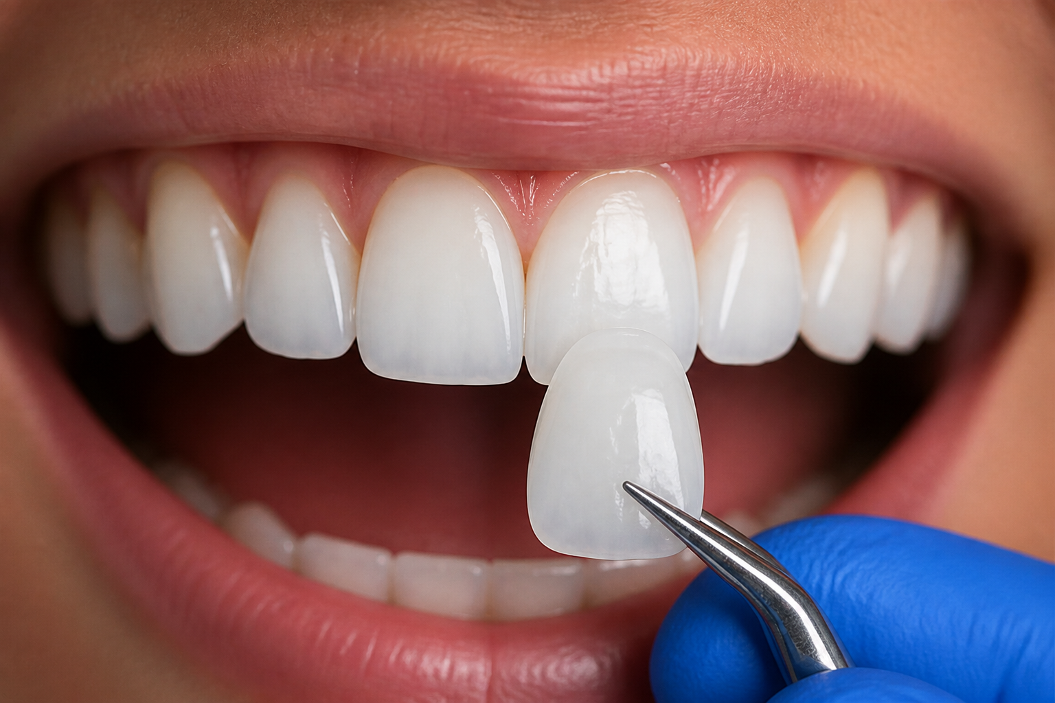 Coroa e faceta de porcelana confeccionadas na DENTAL BOSS